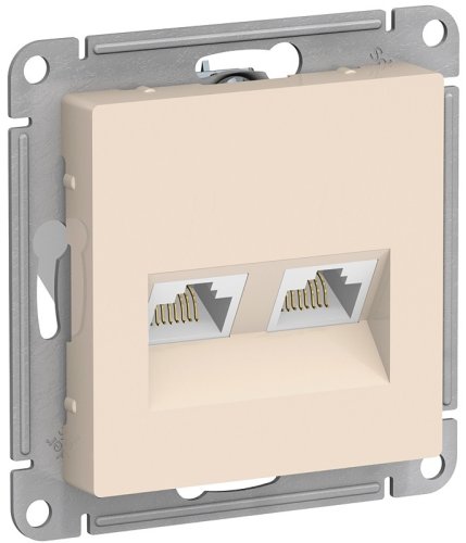 Розетка компьютерная без рамки Systeme Electric AtlasDesign 2-м. RJ45+RJ45 5e бежевый картинка